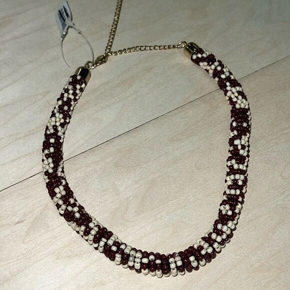 Free People Diving In Necklace Beaded Black Off Wht Braided Gold  Choker - Picture 1 of 6
